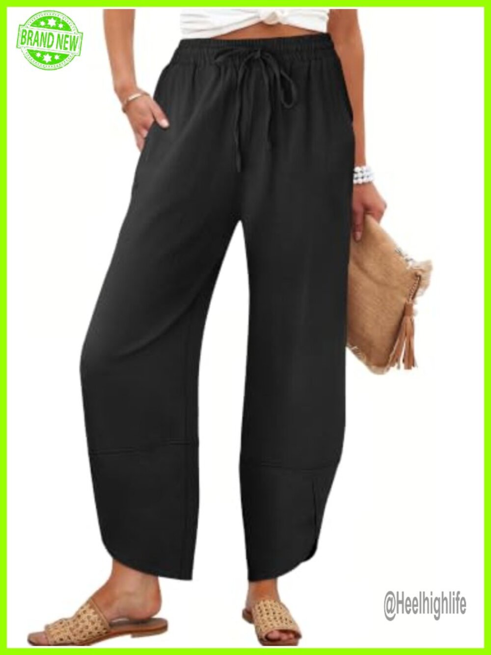 Wide Leg Barrel Pants with Pockets Drawstring Elastic Waist
